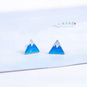 【蓝山。】S925纯银富士山蓝色三角形耳钉 女生可爱清新日韩森系