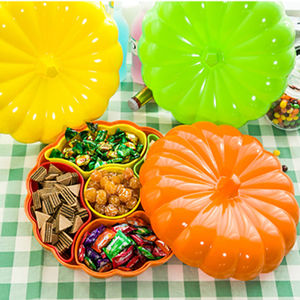 包邮创意南瓜糖果盘零食盒家用分格带盖塑料干果盘婚庆水果盘客厅
