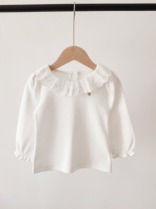 韩版春秋款女童蕾丝领纯棉打底衫婴童宝宝长袖百搭洋气白色衬衫衣
