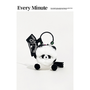 EMINUTE黑白熊猫小煤球包包挂件兔毛球钥匙扣可爱手机链书包挂饰