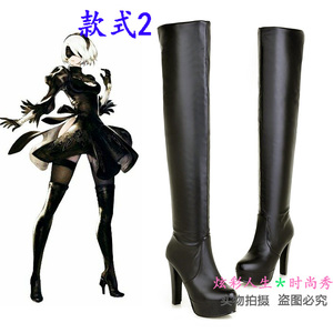 ◆尼尔机械纪元 游戏 女主角 2B cosplay鞋子◆动漫COS黑色长靴