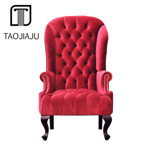 美式单人沙发椅红色绒布客厅高背椅欧式拉扣休闲老虎椅设计师单椅