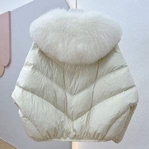 鹅绒羽绒服女2023冬季新款小个子短款超大狐狸毛领保暖面包服外套