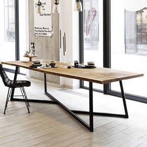 美式复古实木铁艺会议桌长桌简约现代长方形工业风loft餐桌办公桌