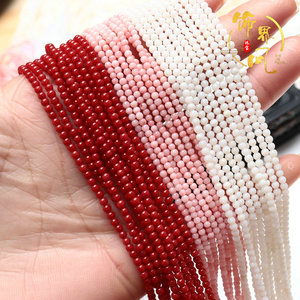 2-4mm天然海竹珊瑚 大红色圆珠子半成品散珠 手工串珠diy饰品配珠