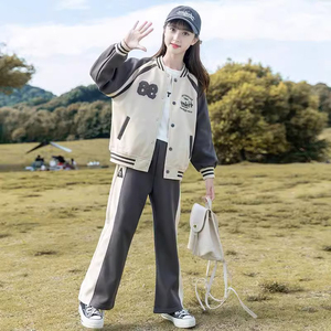 女童春秋运动套装韩版中大童洋气休闲棒球服小女孩外套长裤两件套