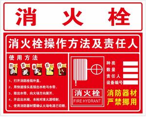 消火栓操作方法安全责任人贴纸 灭火器消防栓使用方法标识贴 消防器材年度检查表点检卡 消火栓箱119标贴定做