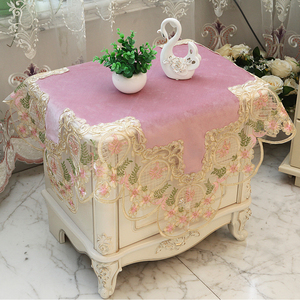 粉色欧式公主风蕾丝花边床头柜盖布桌布茶几布冰箱空调盖布防尘罩