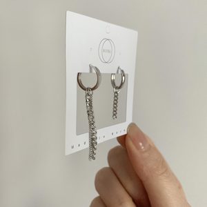 韩国饰品代购东大门925银长款链条不对称 重工圆圈耳扣 耳圈 耳环
