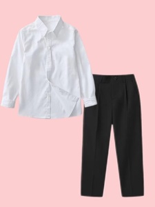 儿童礼服男童主持人花童学校演出服装童装长袖白衬衫黑色西裤套装