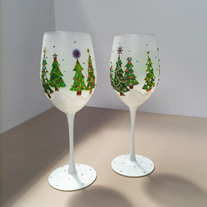 雪中的圣诞树手绘水晶红酒杯脚杯玻璃葡萄酒杯子礼物欧式中古杯