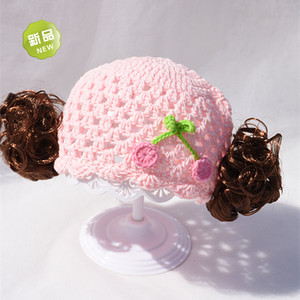 婴儿帽子春秋女宝宝假发帽樱桃帽0-3-6-12个月新生儿宝宝胎帽薄款