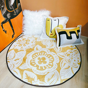 家用卧室地毯客厅防滑防水书房现代简约耐脏雪尼尔圆形圆地垫绒面