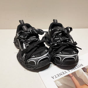 左左家男女童网面老爹运动鞋2024早春新款中大童黑色透气防滑跑鞋