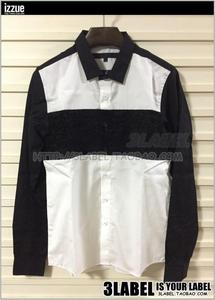【特价】IZZUE collection香港正品代购男款黑白拼接长袖衬衫8317