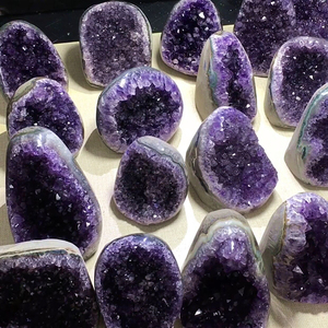 天然乌拉圭紫水晶簇紫晶洞片原矿石钱袋子聚宝盆紫色家居装饰摆件
