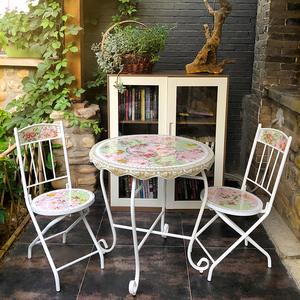 陶瓷马赛克 户外庭院欧式阳台阳光房 院子凉台休闲桌椅组合三件套