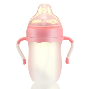 苹果熊防胀气广口奶瓶260ml儿童奶瓶断奶神器 超宽口带柄硅胶奶瓶