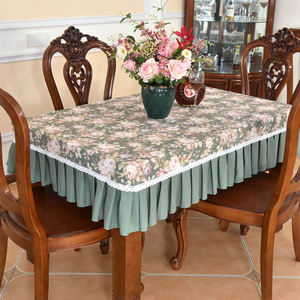 田园风餐桌套绿色碎花桌布家用小清新餐桌罩方形文艺正方形防尘罩