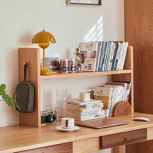 一刻木器实木小书架桌面上置物架北欧简约收纳红橡木日式学习隔板