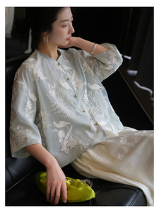 中式古典刺绣工艺精美密边双层设计长袖衬衫上衣女夏「RNTXZJ024