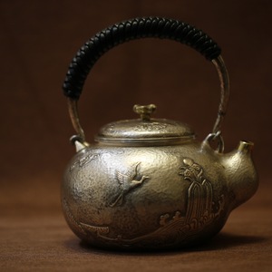 蜂鸟工坊 双鹿仙鹤银壶 9999国际一号银 纯银手工煮水泡茶壶