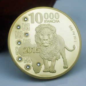 非洲赞比亚纪念币镶钻狮子金币 野生动物非洲狮子纪念币外币硬币