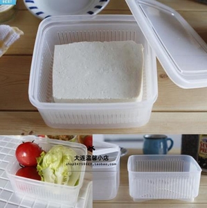 日本进口豆腐冷藏保鲜盒食物食品收纳盒沥水蔬菜水果保鲜盒 1.1L