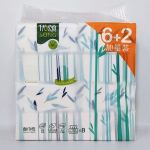 永辉优选优颂竹纤维抽取式面巾纸6+2加量装1提8连包原生竹浆抽纸