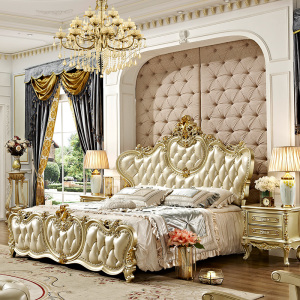 欧式实木双人床卧室家具现代简约1.8米主卧太子床奢华香槟金
