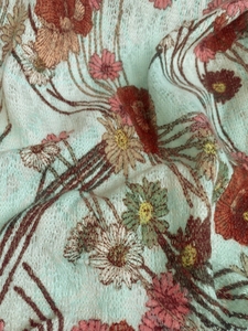 孤品外贸尾单 镂空清水蓝红色花朵印花针织面料 毕业设计毛线布料