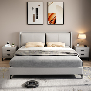 科技布艺床现代简约1.8米双人主卧北欧轻奢免洗小户型ins网红布床