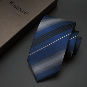 KAYJOUN桑蚕丝领带男士正装商务蓝色条纹韩版8cm宽礼盒装