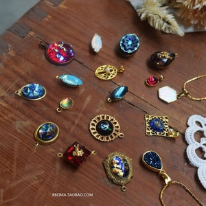贝玛收集西洋老货琉璃古董项链吊坠湛蓝罕见稀有宝石锁骨链T绝美