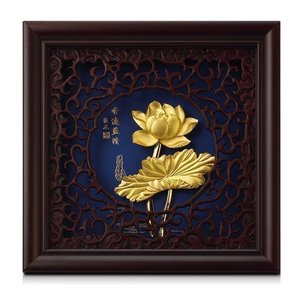 黄金荷香莲花立体金箔画现代客厅简约装饰画创意家居饰品壁画挂画