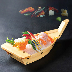 竹木制龙船豪华刺身船干冰船餐海鲜拼盘寿司盛台三文鱼料理寿司船