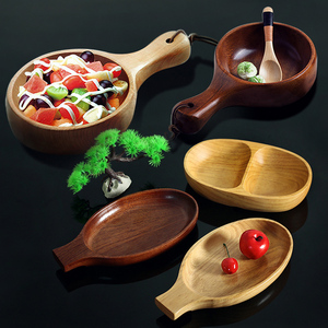 手柄碗泡菜碗日式创意早餐碗个性和风餐具带把手木盘日式点心木碗
