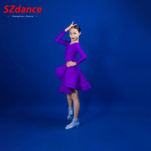 SZ舞蹈2023艳紫色条形欧标少儿专业拉丁规定赛服比赛考级服爱思睿