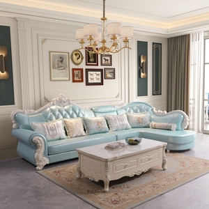 欧式沙发科技布艺沙发组合客厅大户型皮配布沙发家具简欧皮布沙发