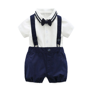 欧美夏季男宝宝套装背带裤绅士礼服1周岁儿童婴儿连体衣三角包屁2