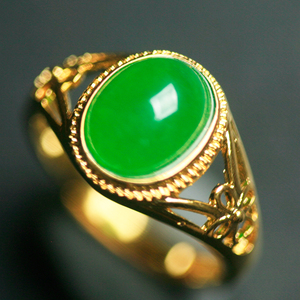 【胡二翡翠】戒指天然玉石祖母绿色活口女电镀18k金925银指环指圈