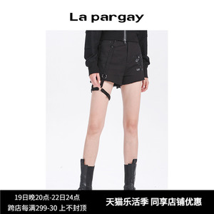 Lapargay纳帕佳新款女装黑色色裤子百搭休闲裤可拆卸圆环装饰短裤