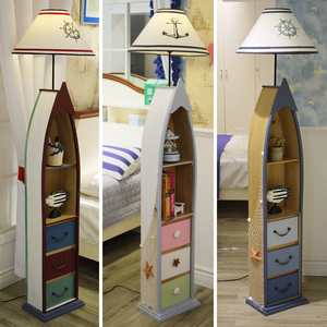 地中海船型落地灯客厅北欧卧室书房可遥控可调光储物床头实木灯具