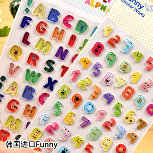 韩国进口彩色透明糖果立体3d数字字母水晶贴画儿童装饰DIY贴纸