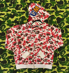 [寄卖]BAPE 广岛限定 店铺限定 暗粉红ABC迷彩 鲨鱼帽衫 拉链卫衣