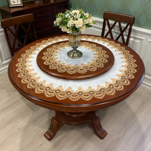 双层圆餐桌带转盘桌布布艺家用欧式大圆形转桌台布餐厅盖布园桌垫