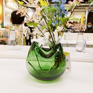 正品IKEA宜家安科姆斯特 花瓶插花盆装饰民宿客厅玻璃绿色猫猫瓶