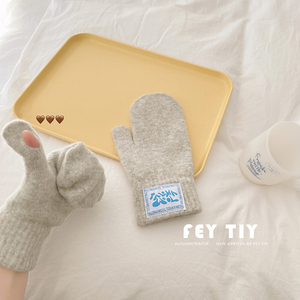 韩国小众品牌连指毛线针织手套拇指可触屏仿羊绒保暖护指手套日系