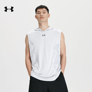 安德玛连帽短袖男夏季篮球速干背心跑步健身针织宽松无袖T恤上衣