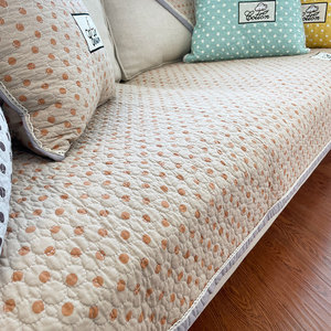 新品全棉布艺波点防滑沙发垫简约现代纯棉坐垫四季通用通用沙发巾